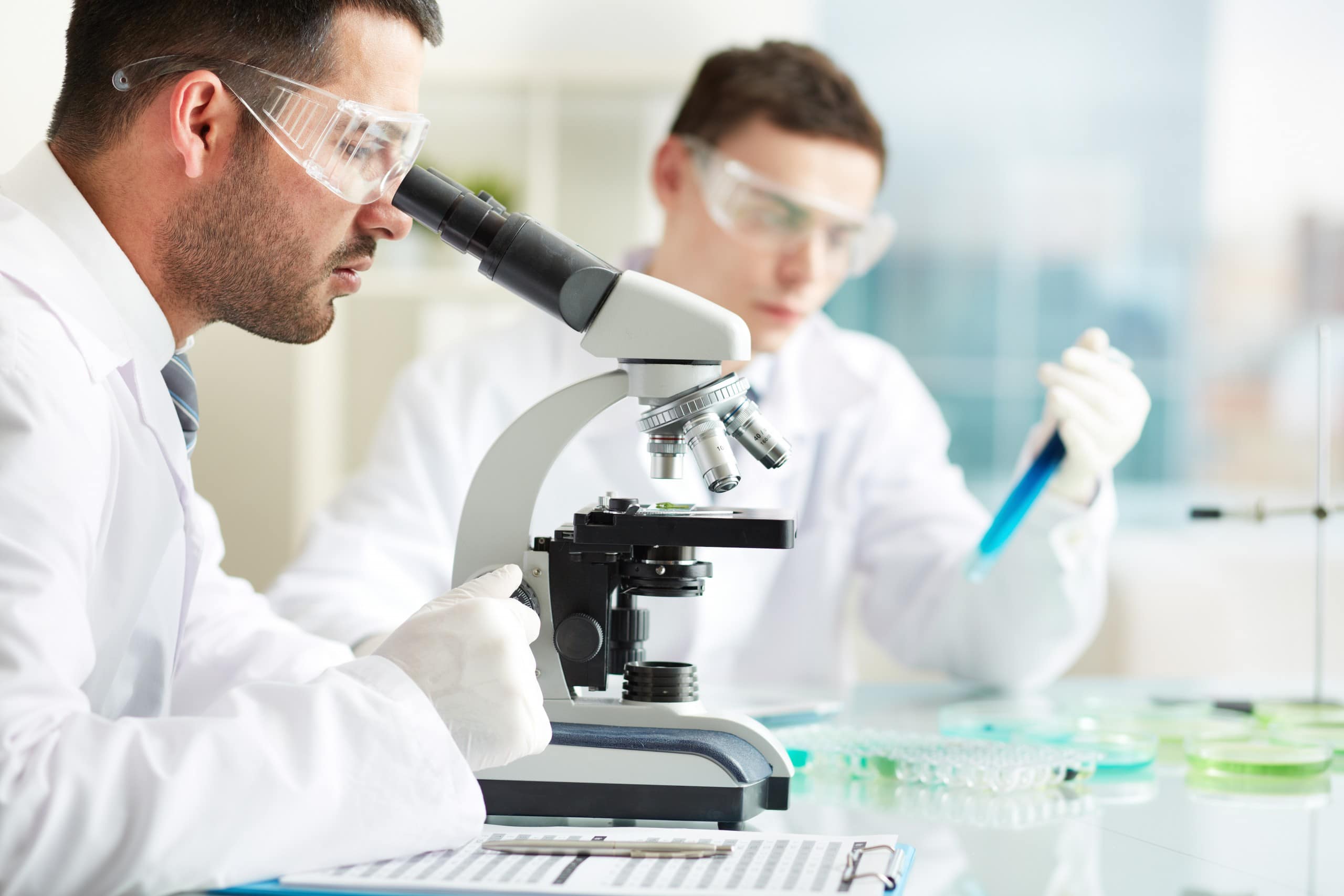 Thank You: Early Visionary 5 Serious clinicians studying chemical elements in laboratory