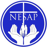 NESAP Logo Blue circular NESAP logo with white hands holding a family.